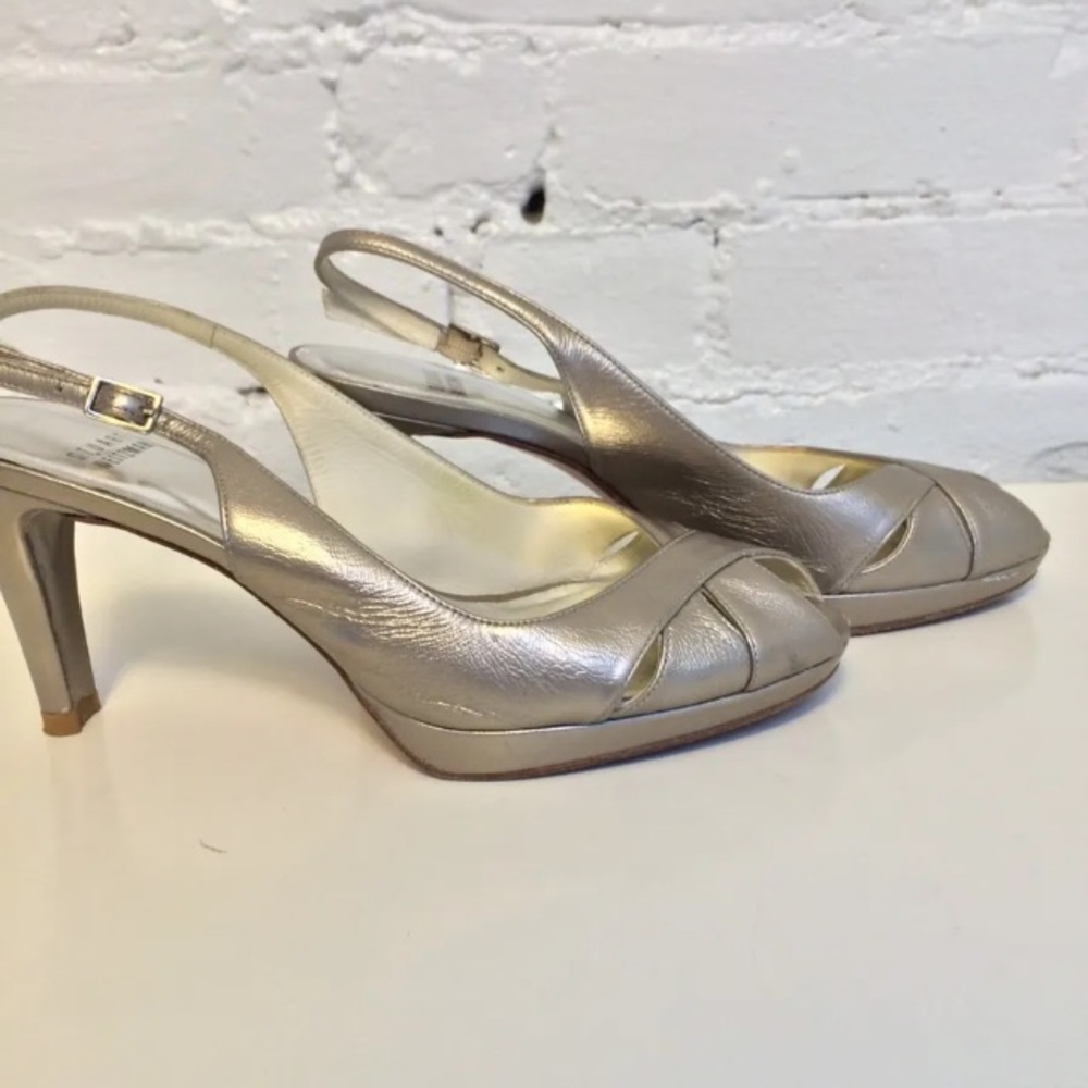 Stuart Weitzman open toe platform sanogold leather
